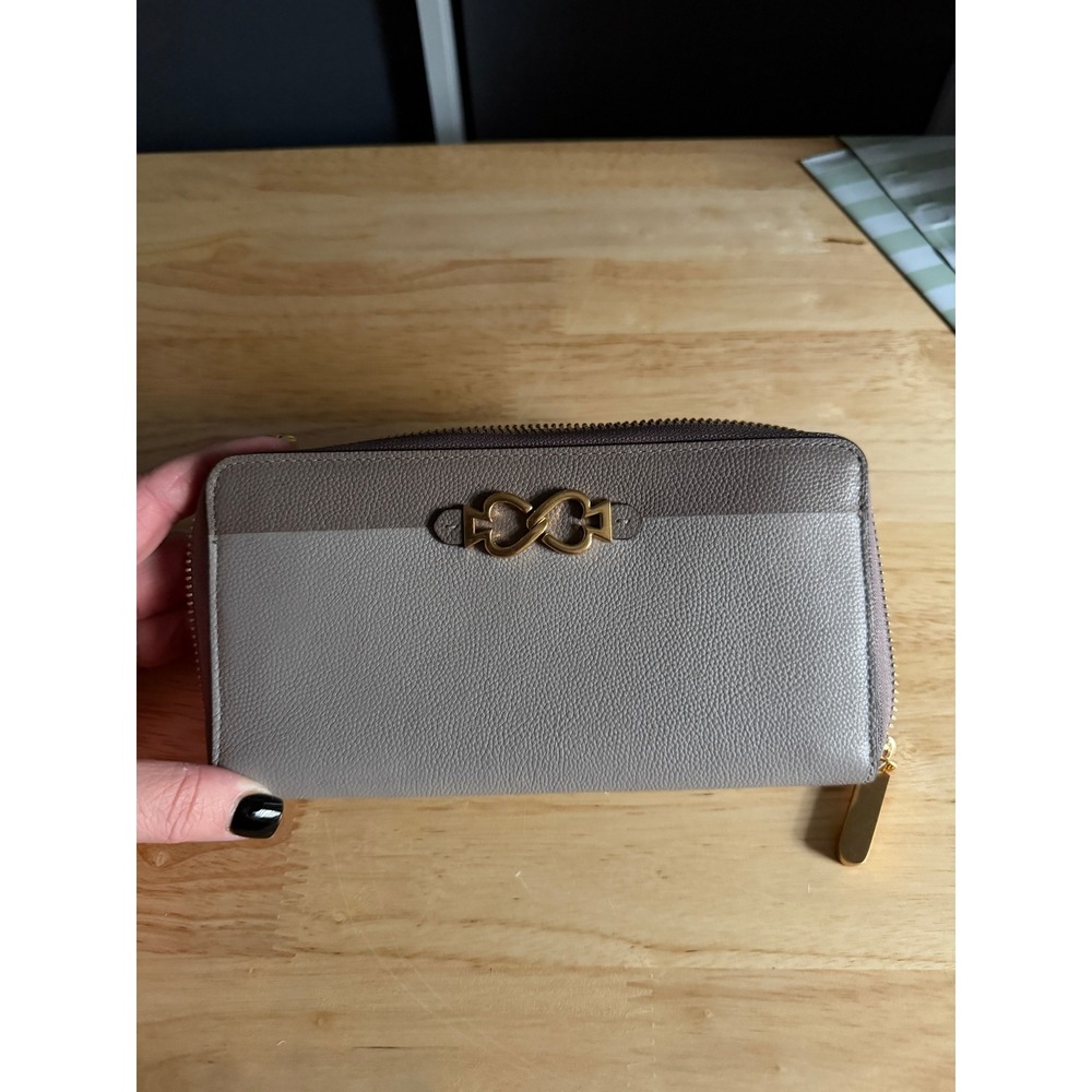 Kate Spade Toujours Colorblock Zip Around Continental Wallet Grey Taupe Leather